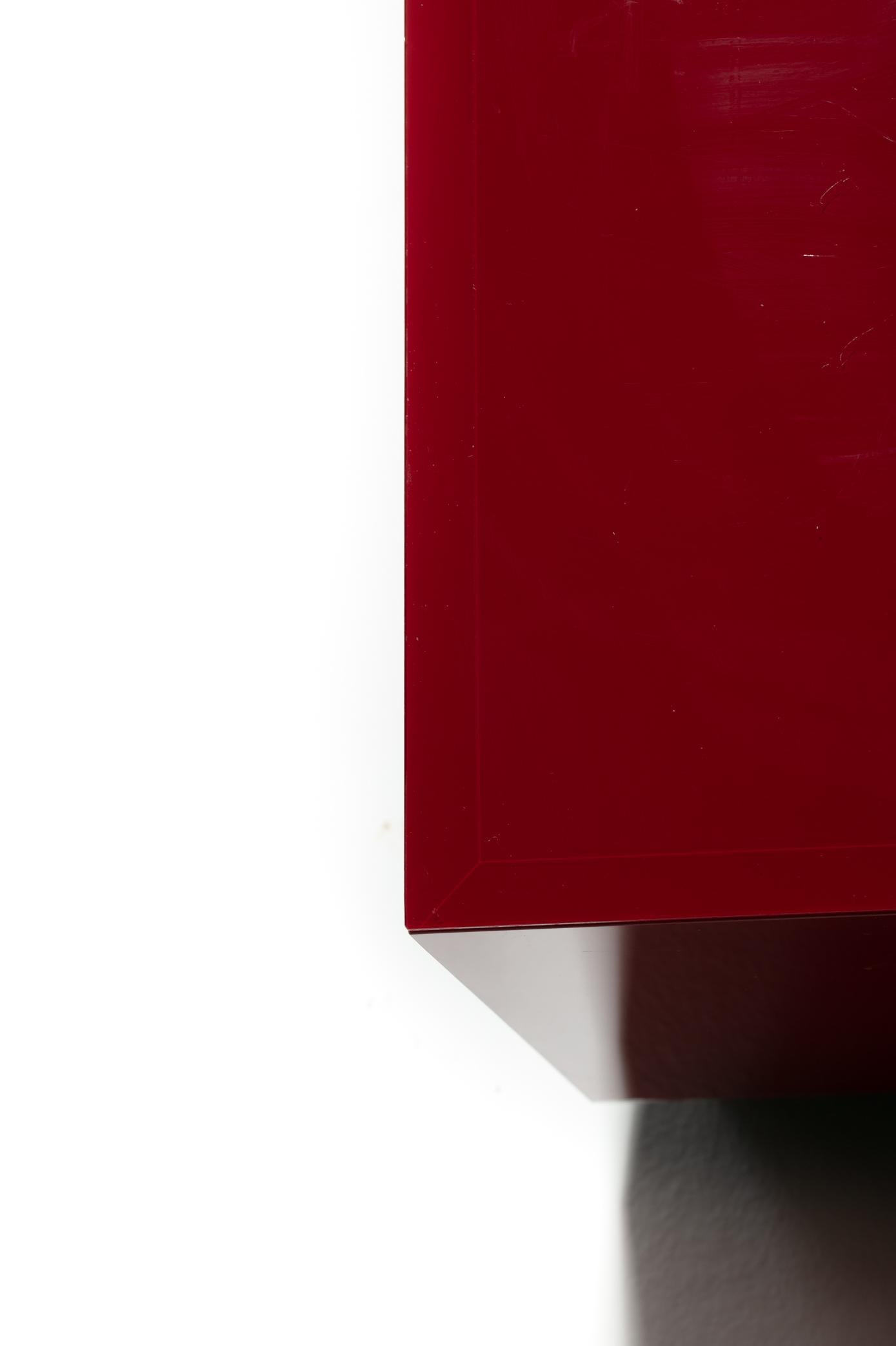 Post Modern Reverse Painted Red and Black Glass Cube End Tables c. 1980 For Sale 2