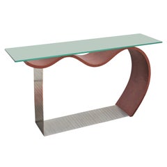 Post Modern Richard Judd Glass and Wood Wavy Contemporary Console Table