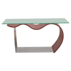 Post Modern Richard Judd Glass and Wood Wavy Contemporary Console Table