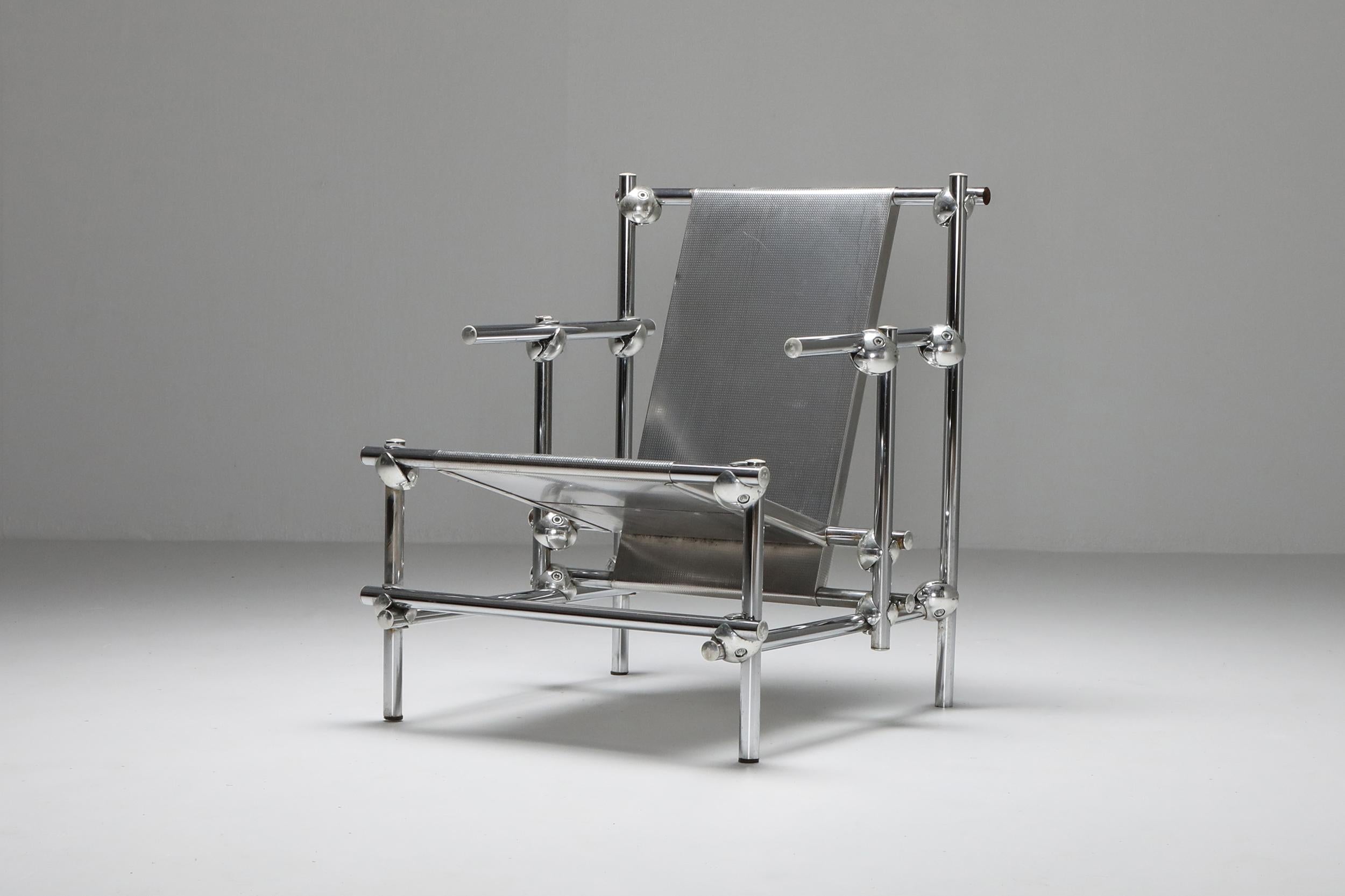 Dutch Postmodern Rietveld Style Chromed Metal Lounge Chair