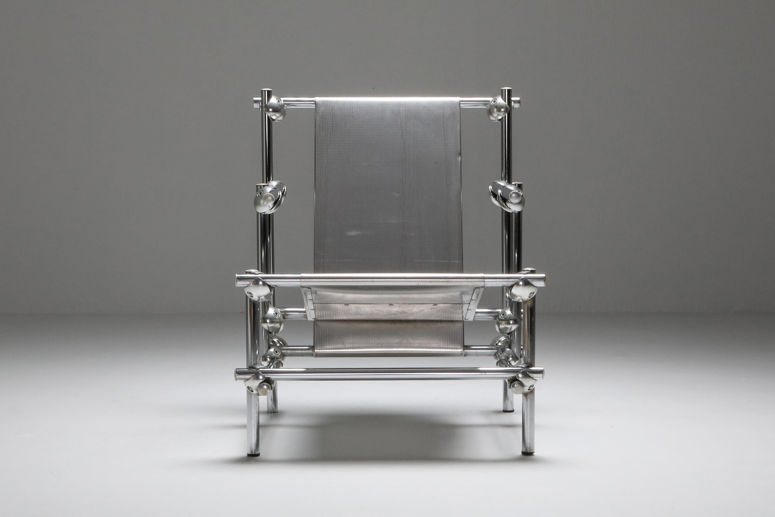 Postmodern Rietveld Style Chromed Metal Lounge Chair In Good Condition In Antwerp, BE