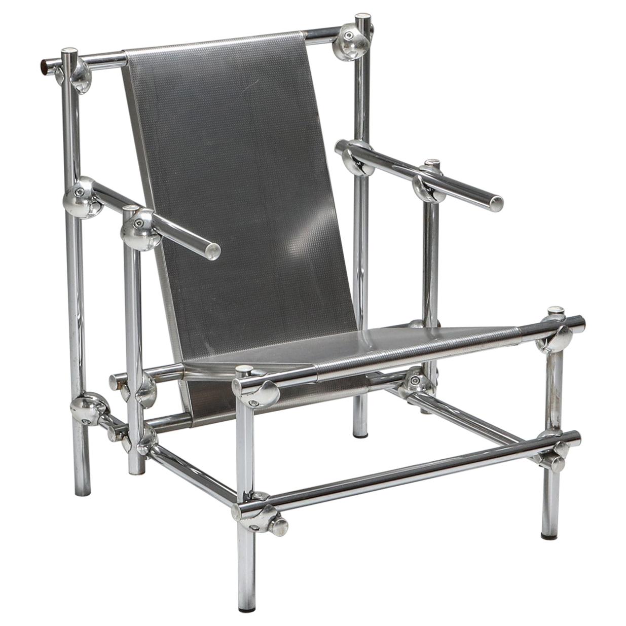 Postmodern Rietveld Style Chromed Metal Lounge Chair