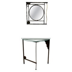 Post Modern Robert Sonneman Demi-Lune Konsole und Spiegel Eingangstisch