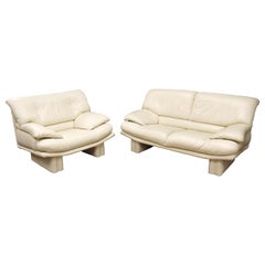 Post Modern Roche Bobois 2 Piece Draped Leather Sofa Loveseat with Chair