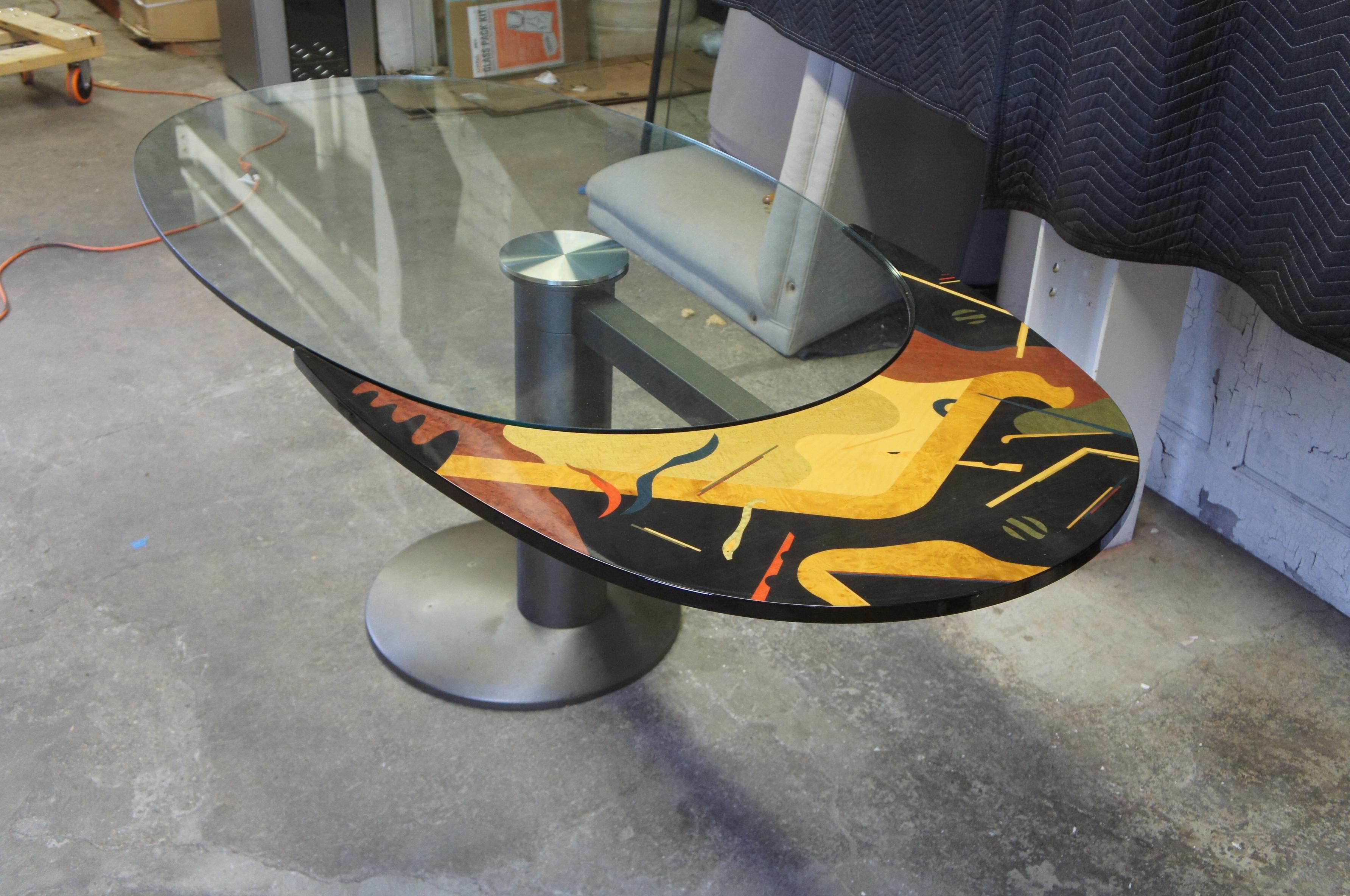 Post Modern Roche Bobois Glass Boomerang Rotating Oval Dining Table Contemporary 6