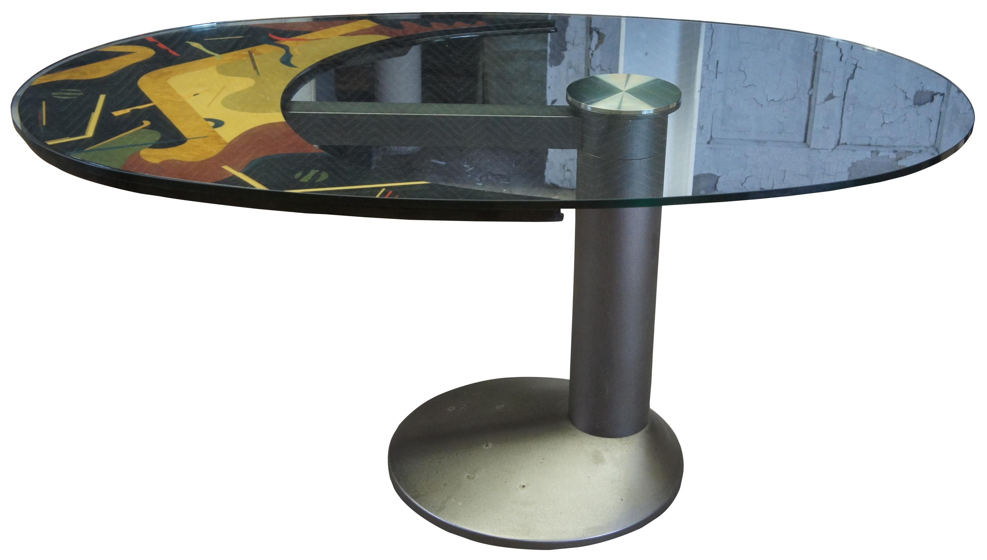 Bauhaus Post Modern Roche Bobois Glass Boomerang Rotating Oval Dining Table Contemporary