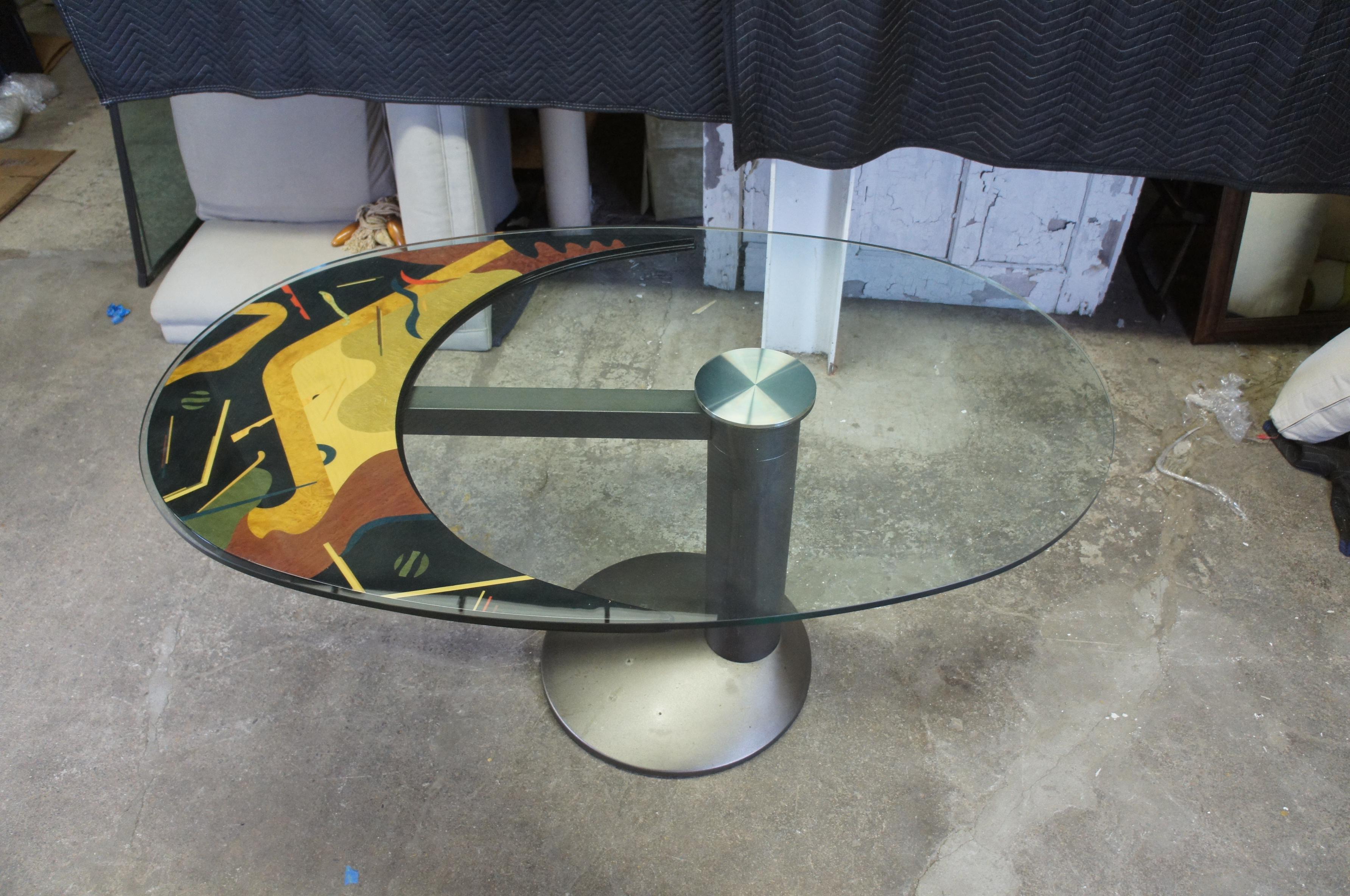 Post Modern Roche Bobois Glass Boomerang Rotating Oval Dining Table Contemporary In Good Condition In Dayton, OH