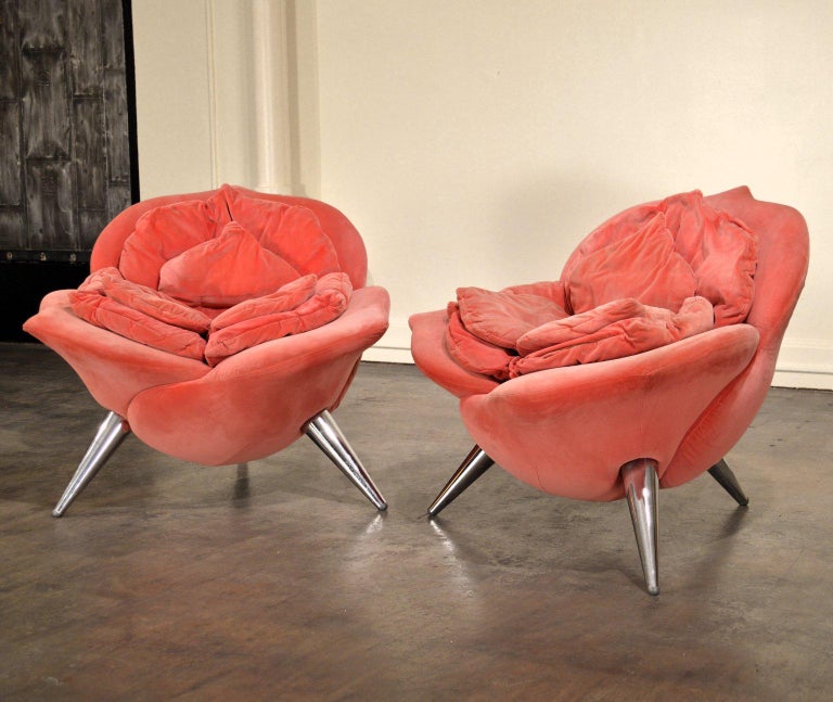 Vintage Velvet Rose Chairs by Masanori Umeda for Edra For Sale at 1stdibs