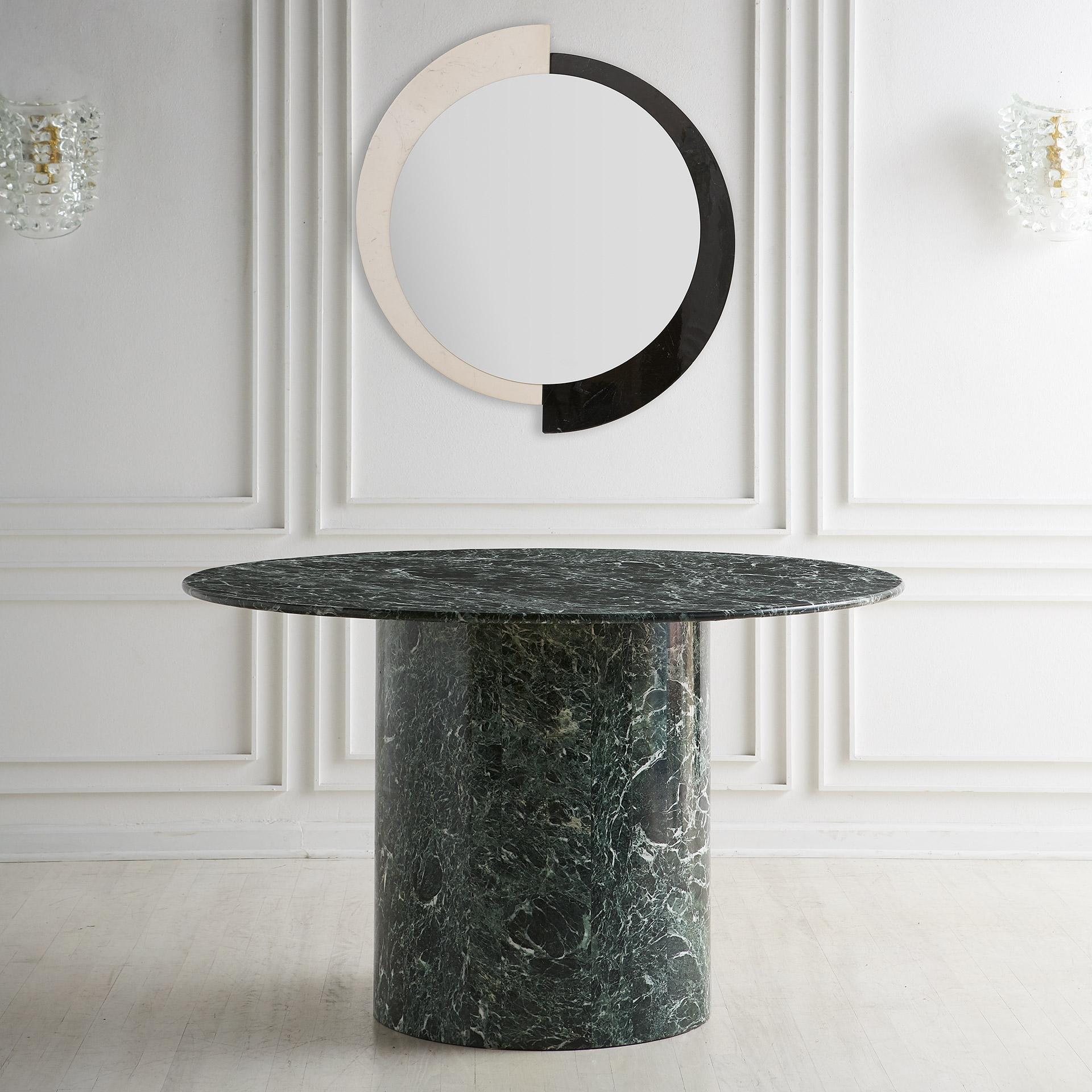 Post-Modern Postmodern Round Black and White Marble Mirror