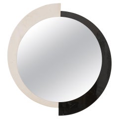 Postmodern Round Black and White Marble Mirror