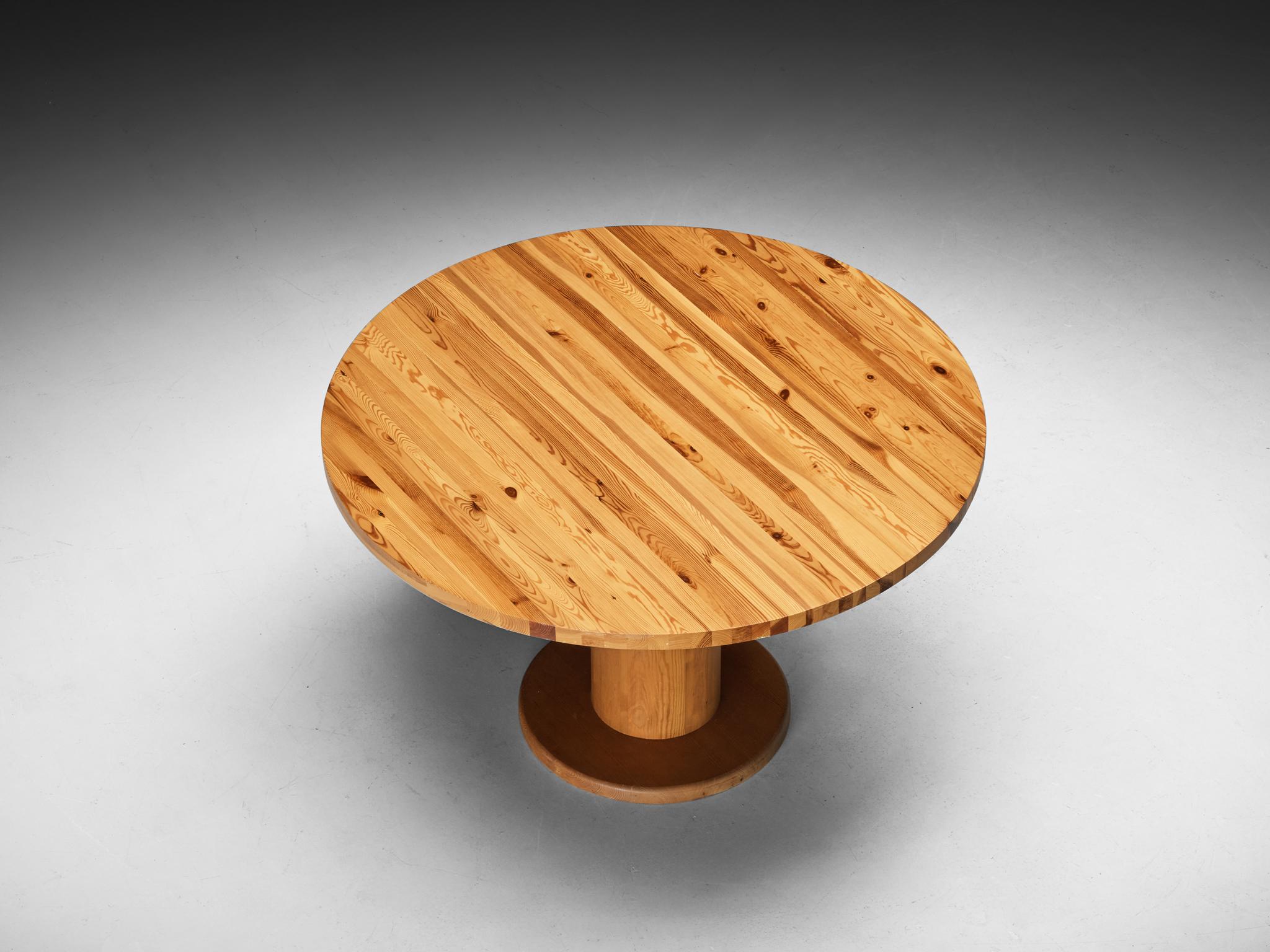 Post-Modern Round Dining Table with Solid Pine Top For Sale 1