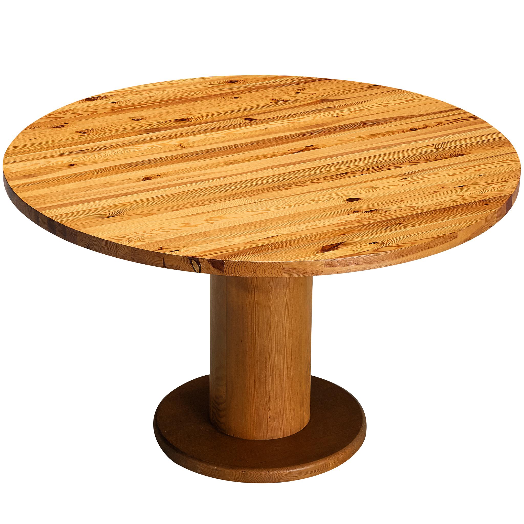 Post-Modern Round Dining Table with Solid Pine Top For Sale