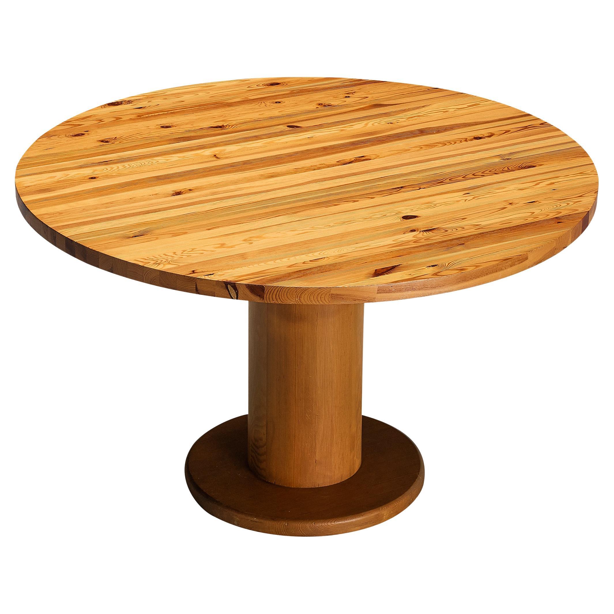 Post-Modern Round Dining Table with Solid Pine Top For Sale