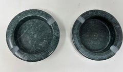 Post Modern Round Green Marble Ashtray 1970, Made in Italy Set of 2