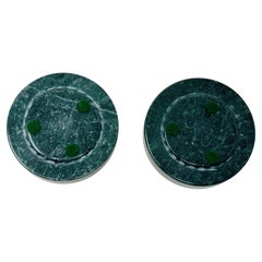 Post Modern Round Green Marble Ashtray 1970, Made in Italy Set of 2