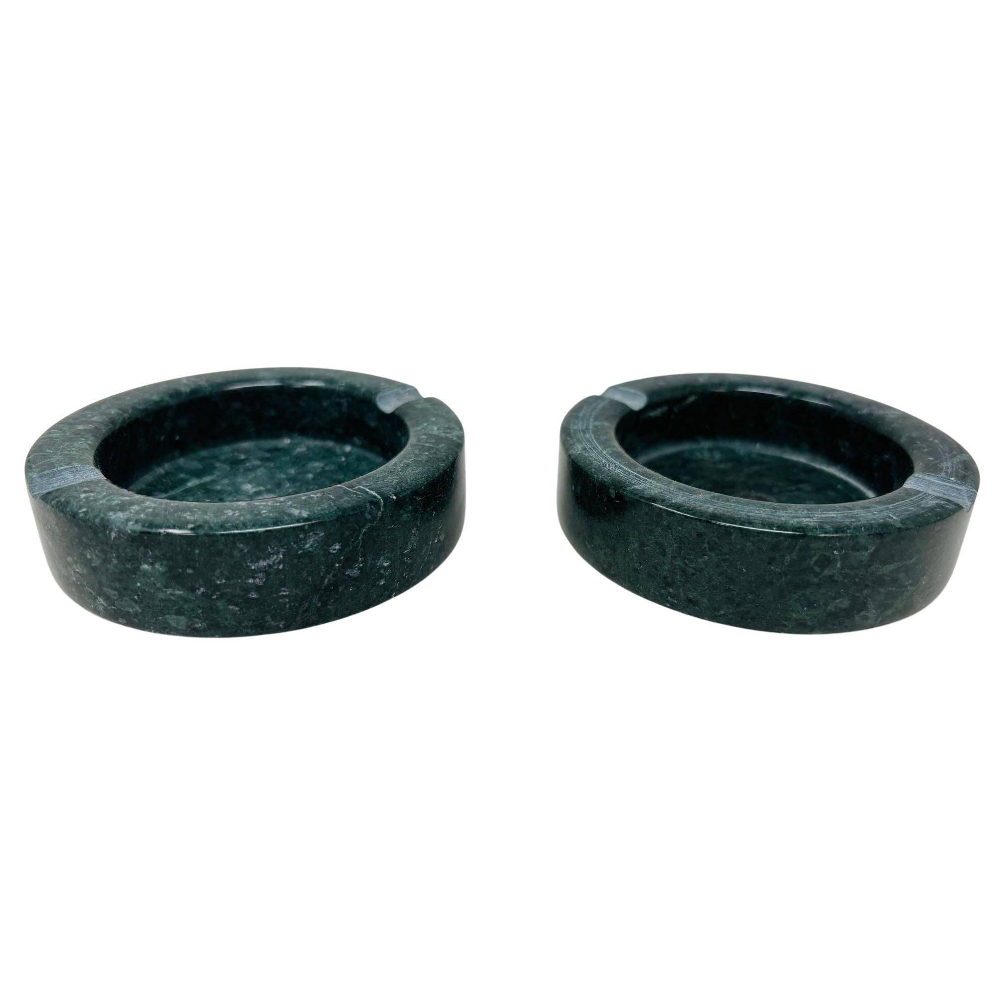 Post Modern Round Green Marble Ashtray 1970, Made in Italy Set of 2
