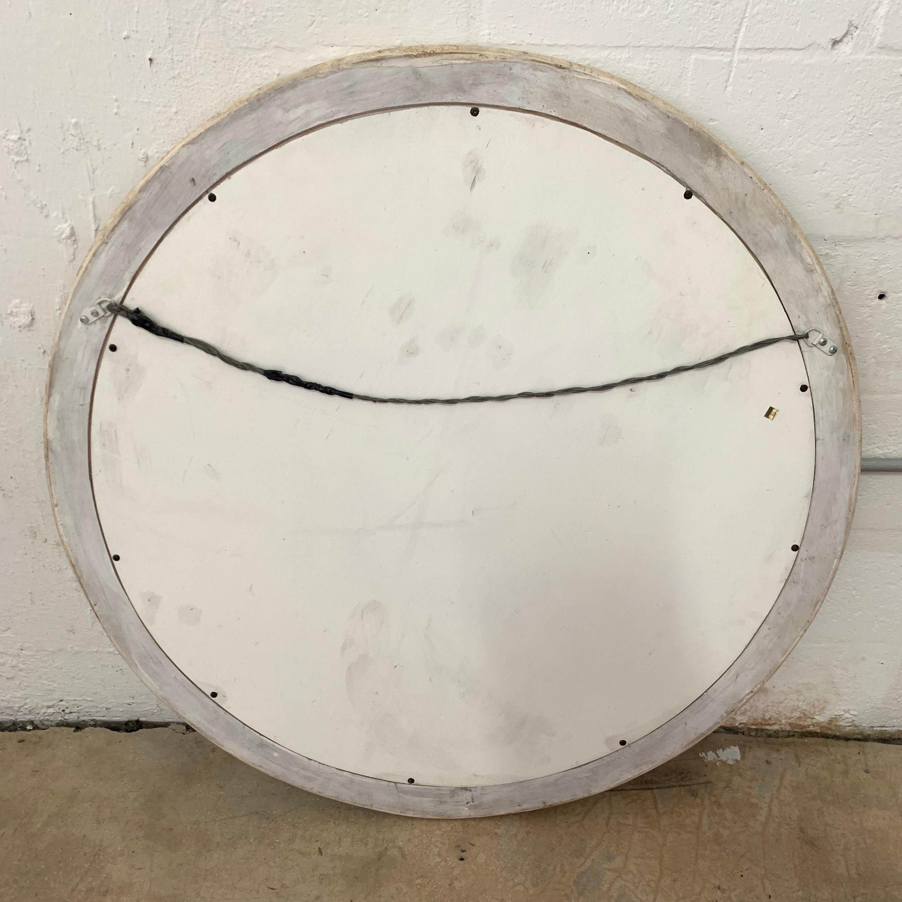 Philippine Postmodern Round Maitland Smith Two-Tone Marble and Travertine Beveled Mirror For Sale