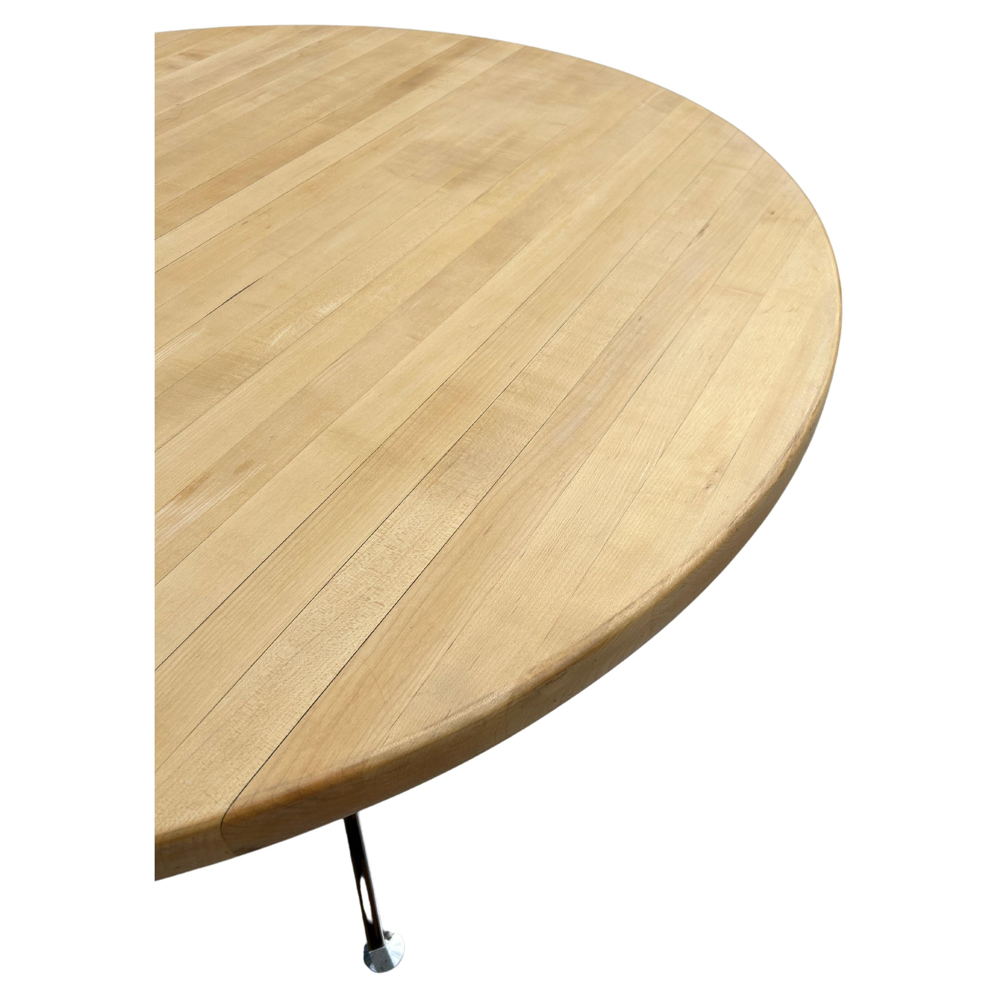 Post-Modern Post modern round maple butcher block dining table on chrome base For Sale