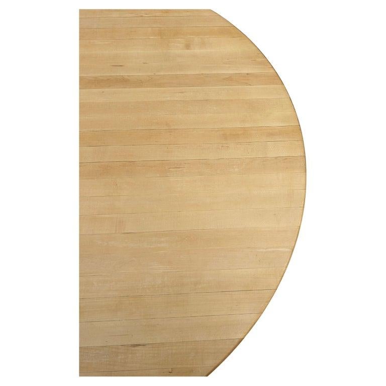 American Post modern round maple butcher block dining table on chrome base For Sale