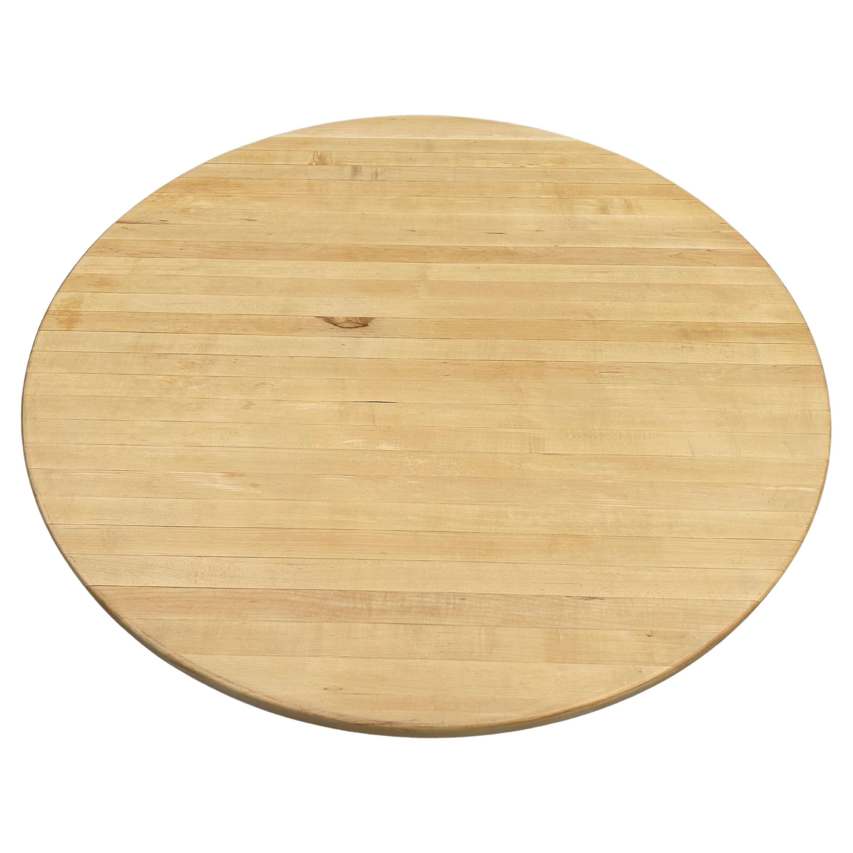 Woodwork Post modern round maple butcher block dining table on chrome base For Sale