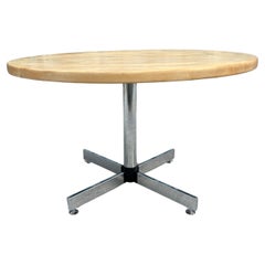 Retro Post modern round maple butcher block dining table on chrome base