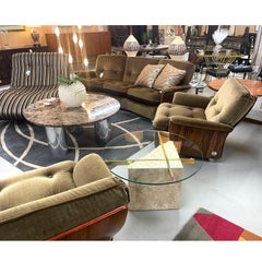 1970s Post-Modern Tessellated Stone Side Table with Glass Top