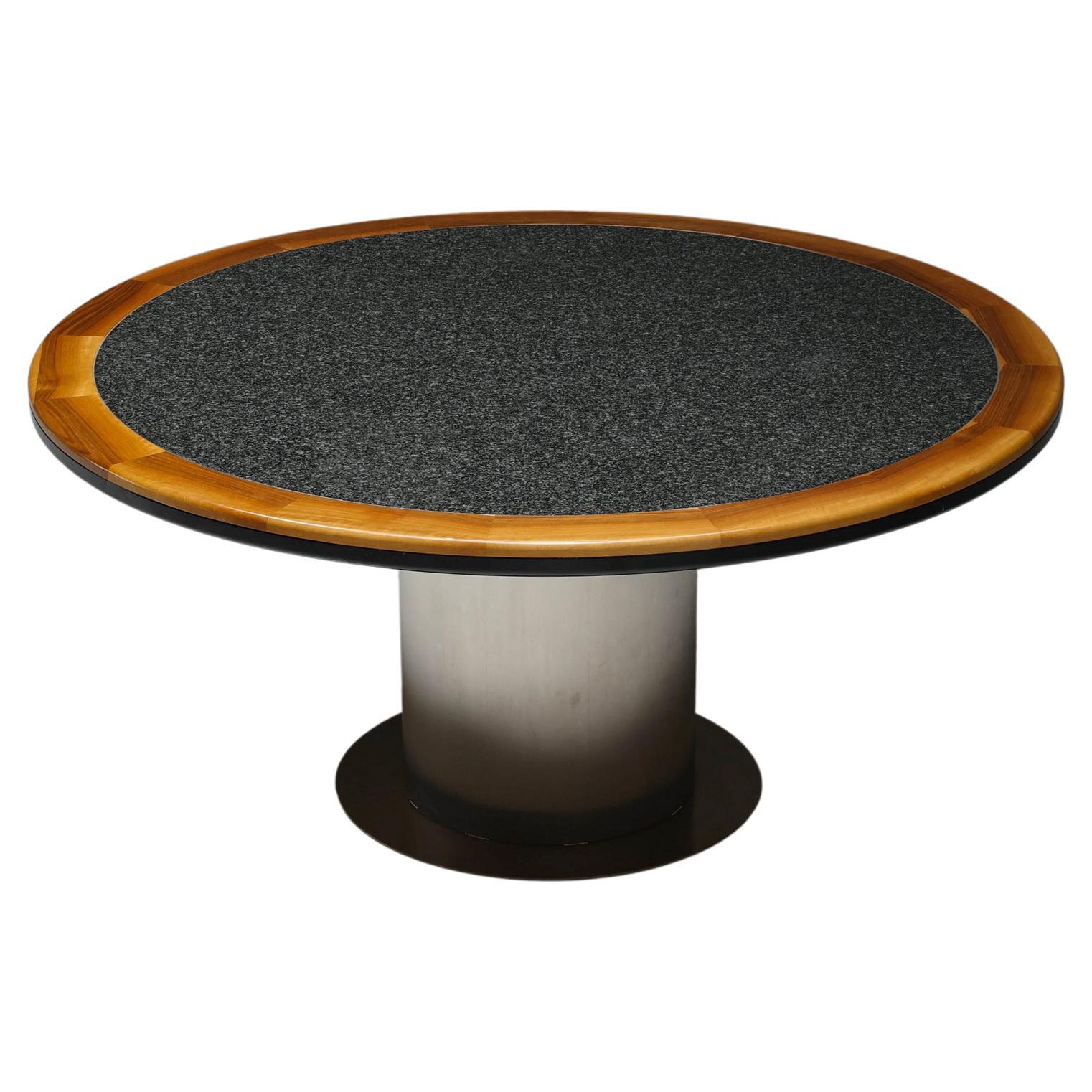 Post-Modern Round Yacht Style Dining Table, Granite and Stainless Steel, 1980's