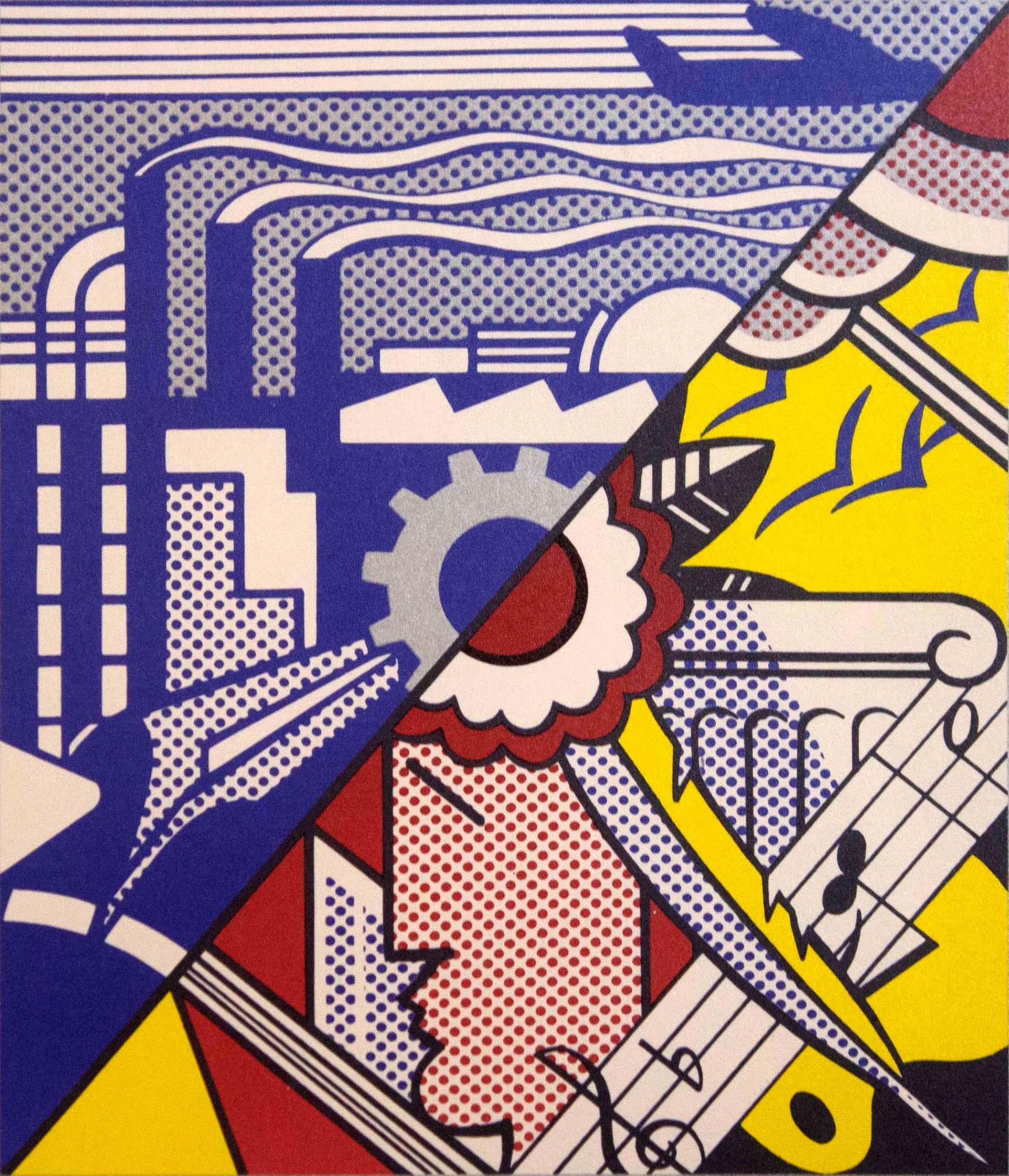 For your consideration is a spectacular book plate titled Industry and the Arts signed in pencil by pop artist Roy Lichtenstein. Dimensions: 20 H x 17.75 (framed). In excellent condition. 

Roy Lichtenstein (1923-1997) was an American pop artist.