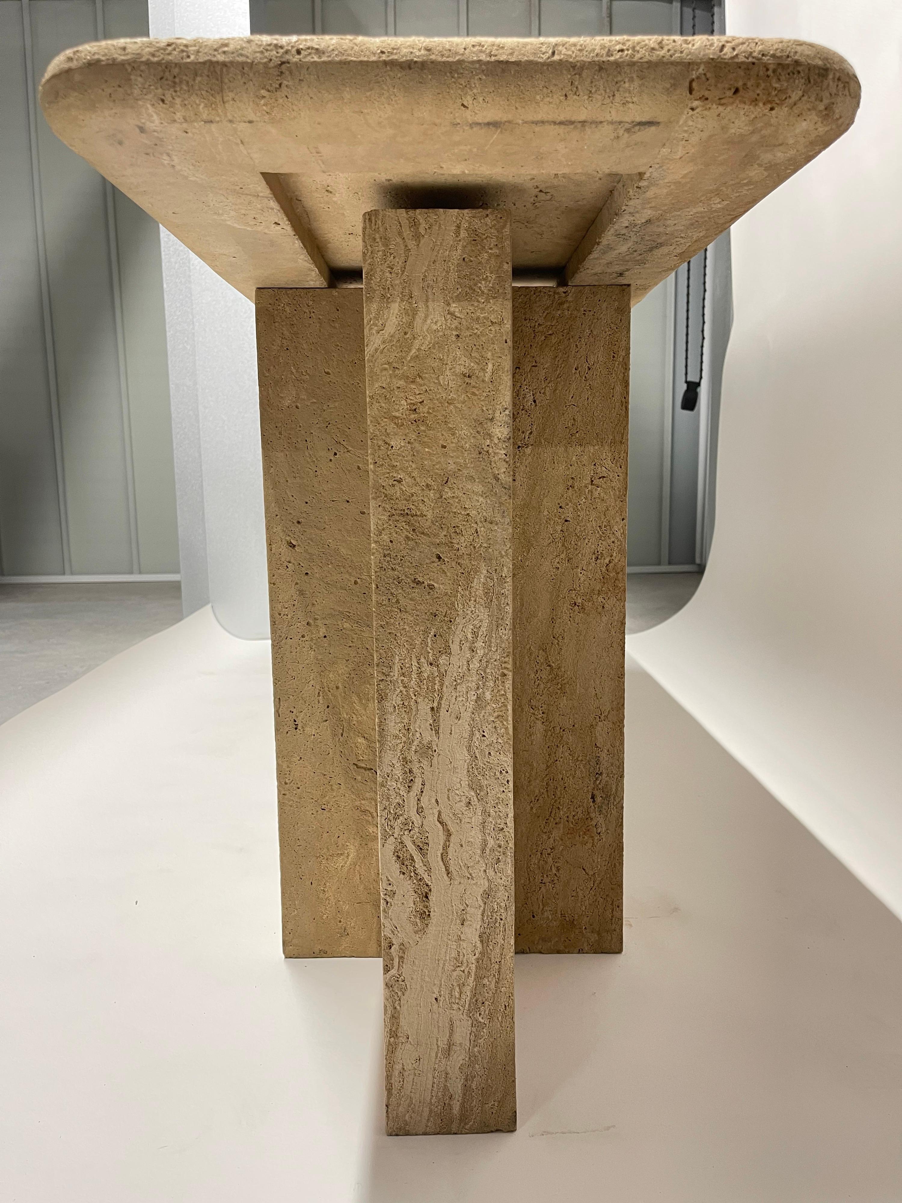 Postmodern Sandblasted Travertine Console or Sofa Table, Italy, 1980's 5