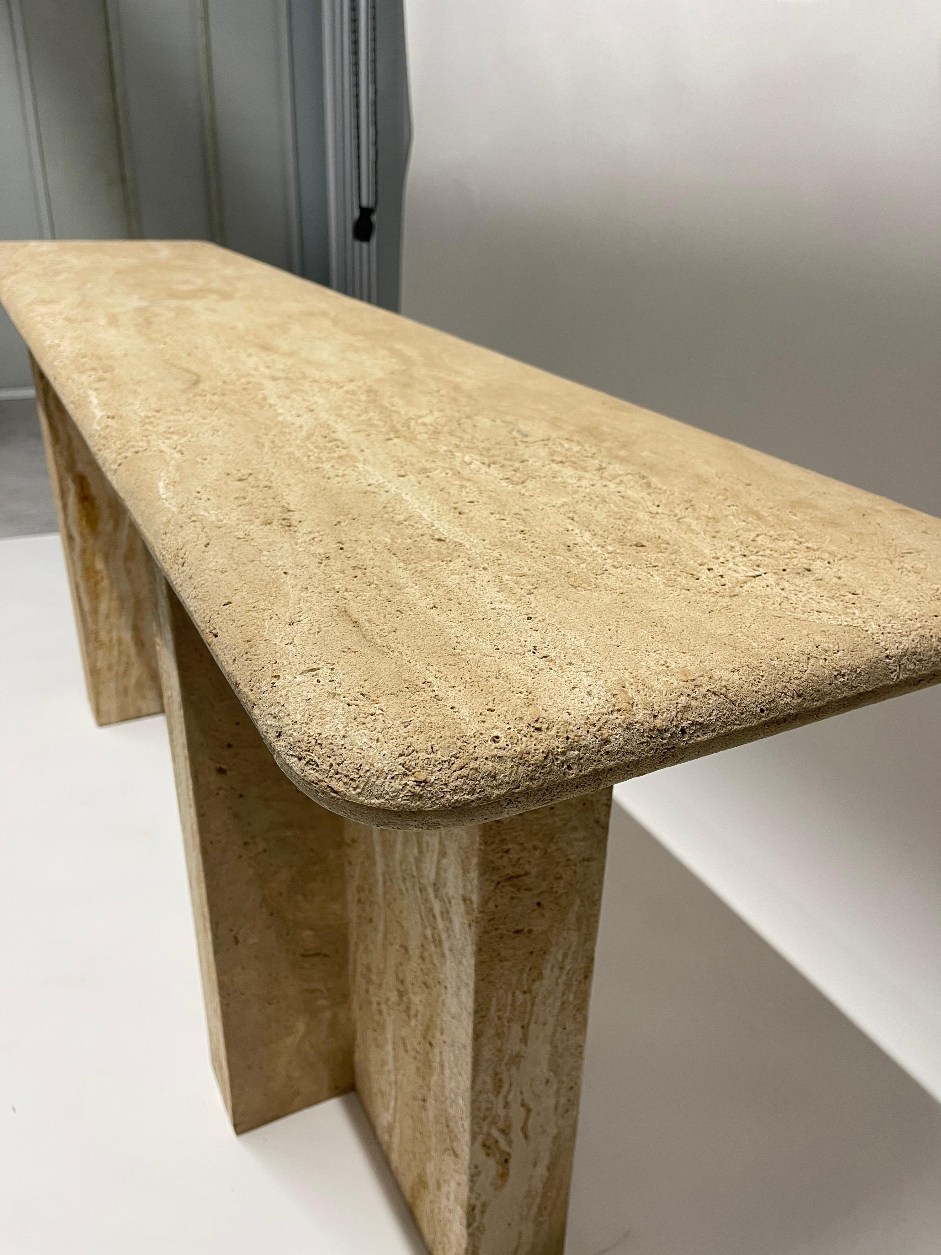 Post Modern Sandblasted Travertine Console or Sofa Table, Italy, 1980's For Sale 6