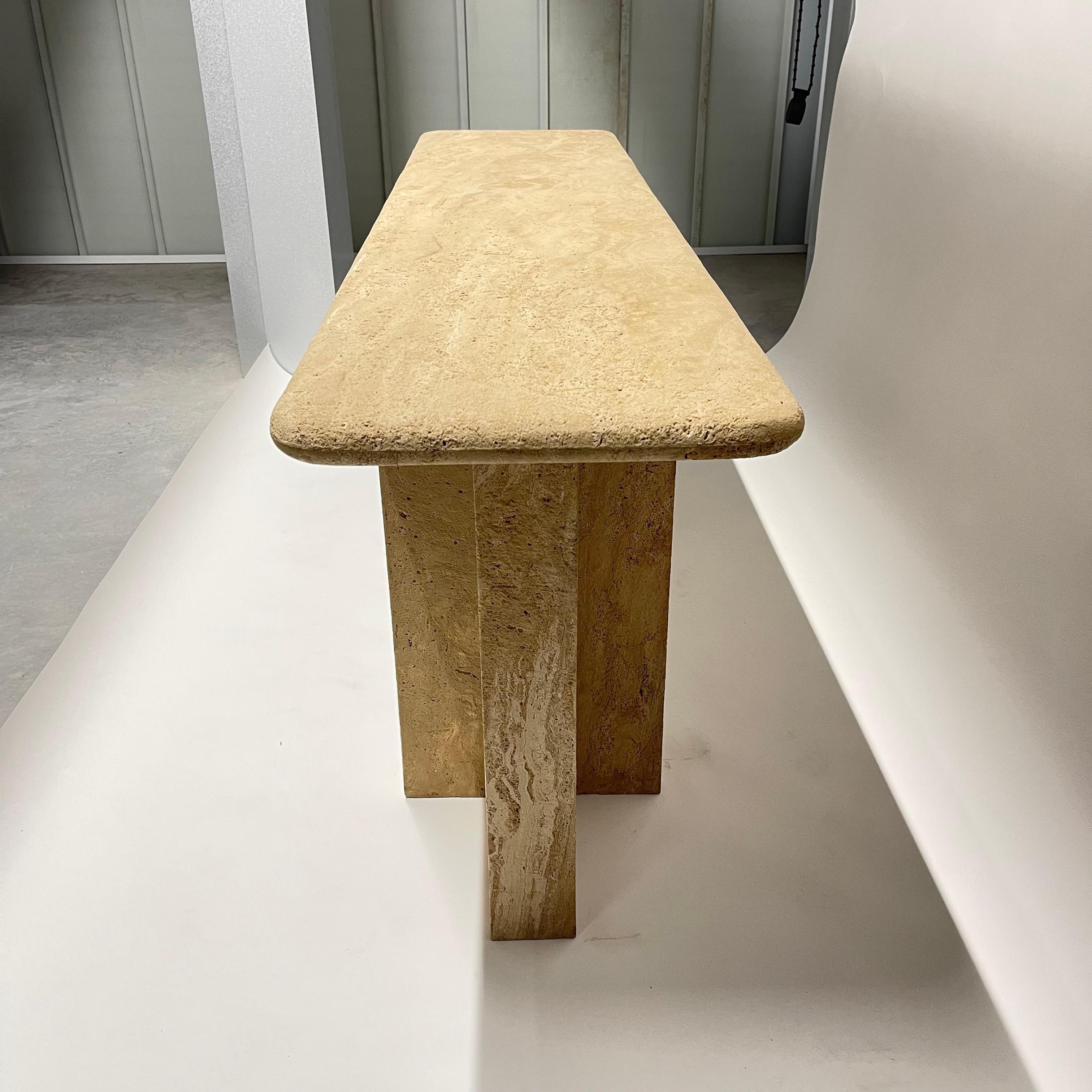 Italian Postmodern Sandblasted Travertine Console or Sofa Table, Italy, 1980's