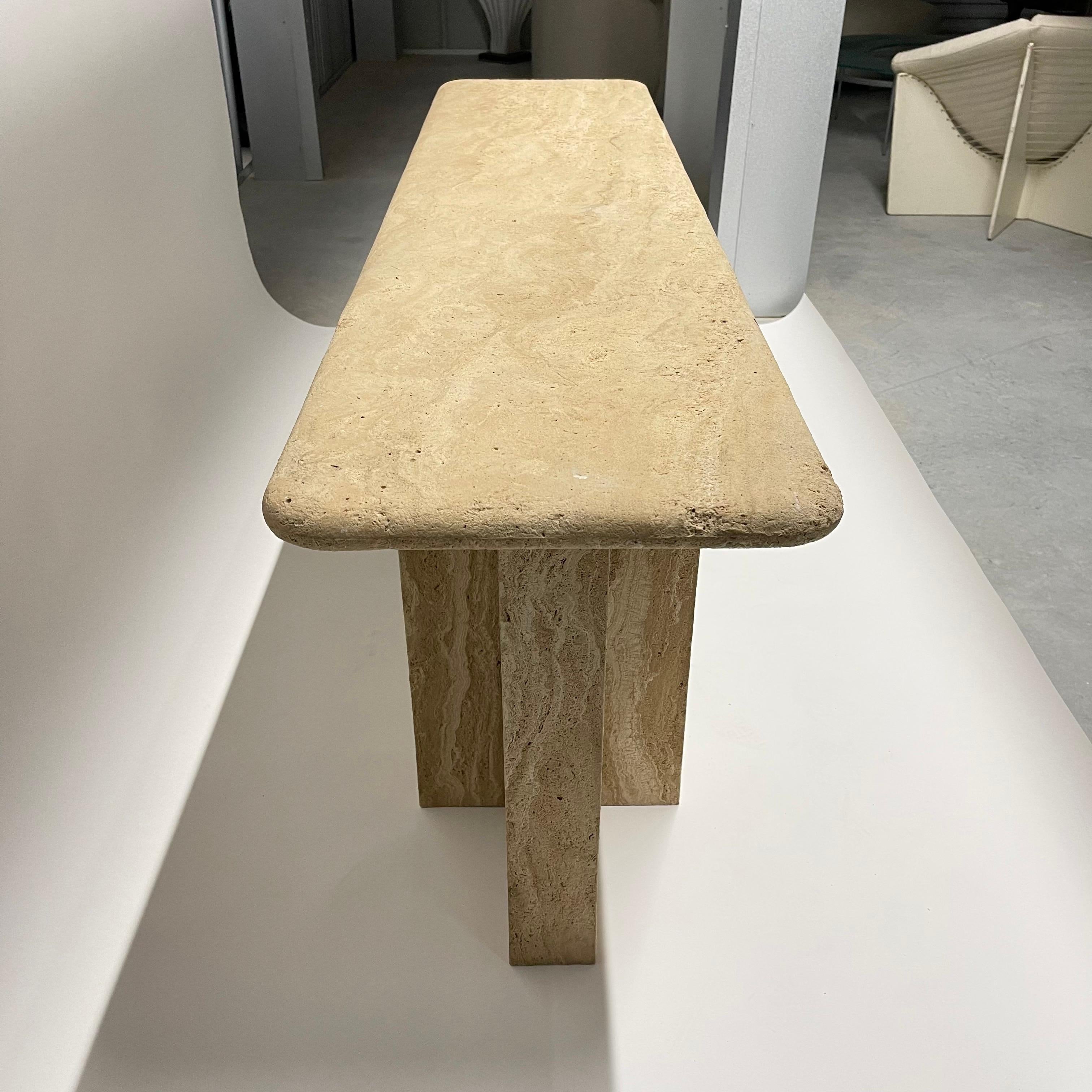 Postmodern Sandblasted Travertine Console or Sofa Table, Italy, 1980's In Good Condition In Miami, FL