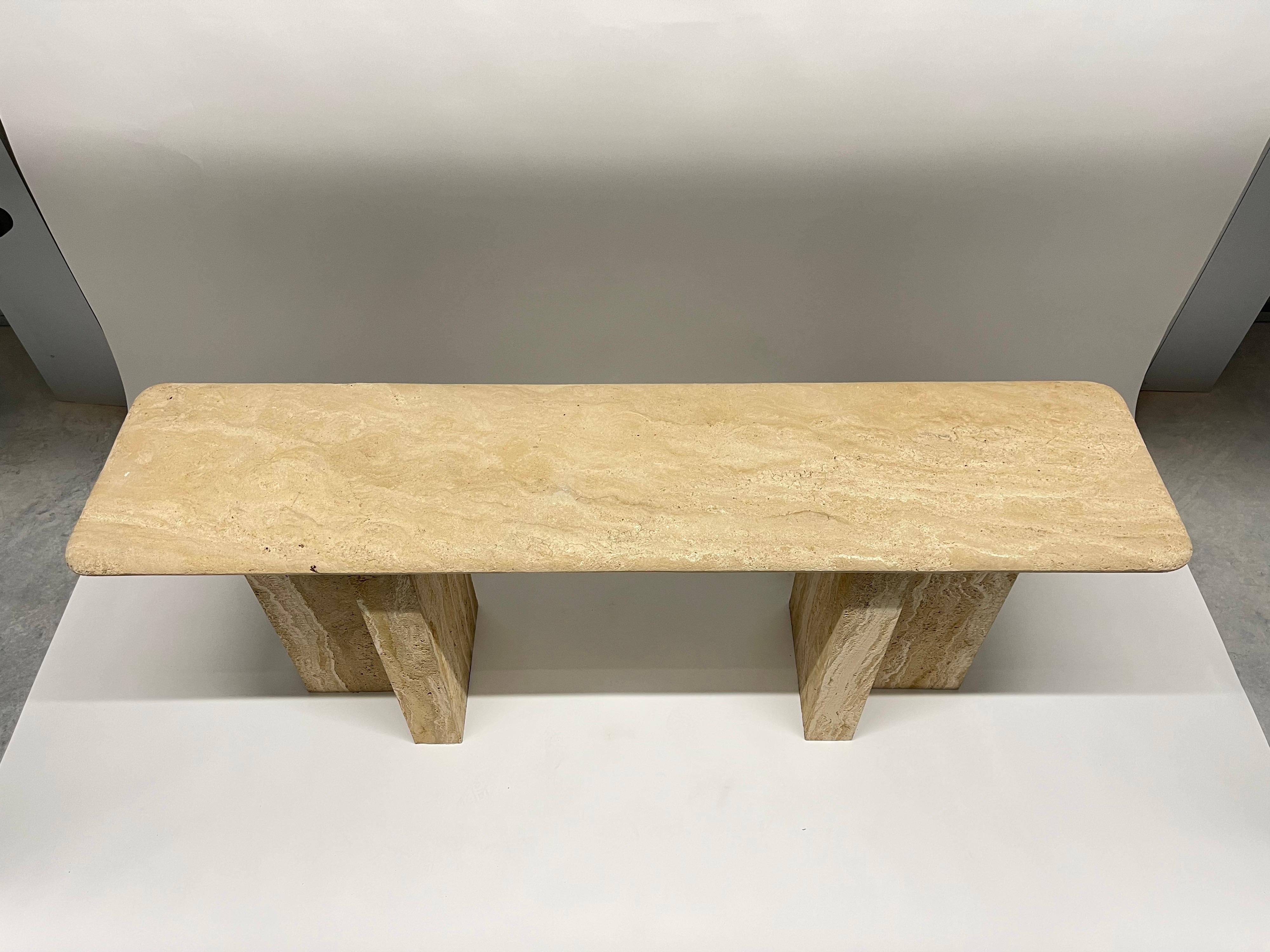20th Century Postmodern Sandblasted Travertine Console or Sofa Table, Italy, 1980's