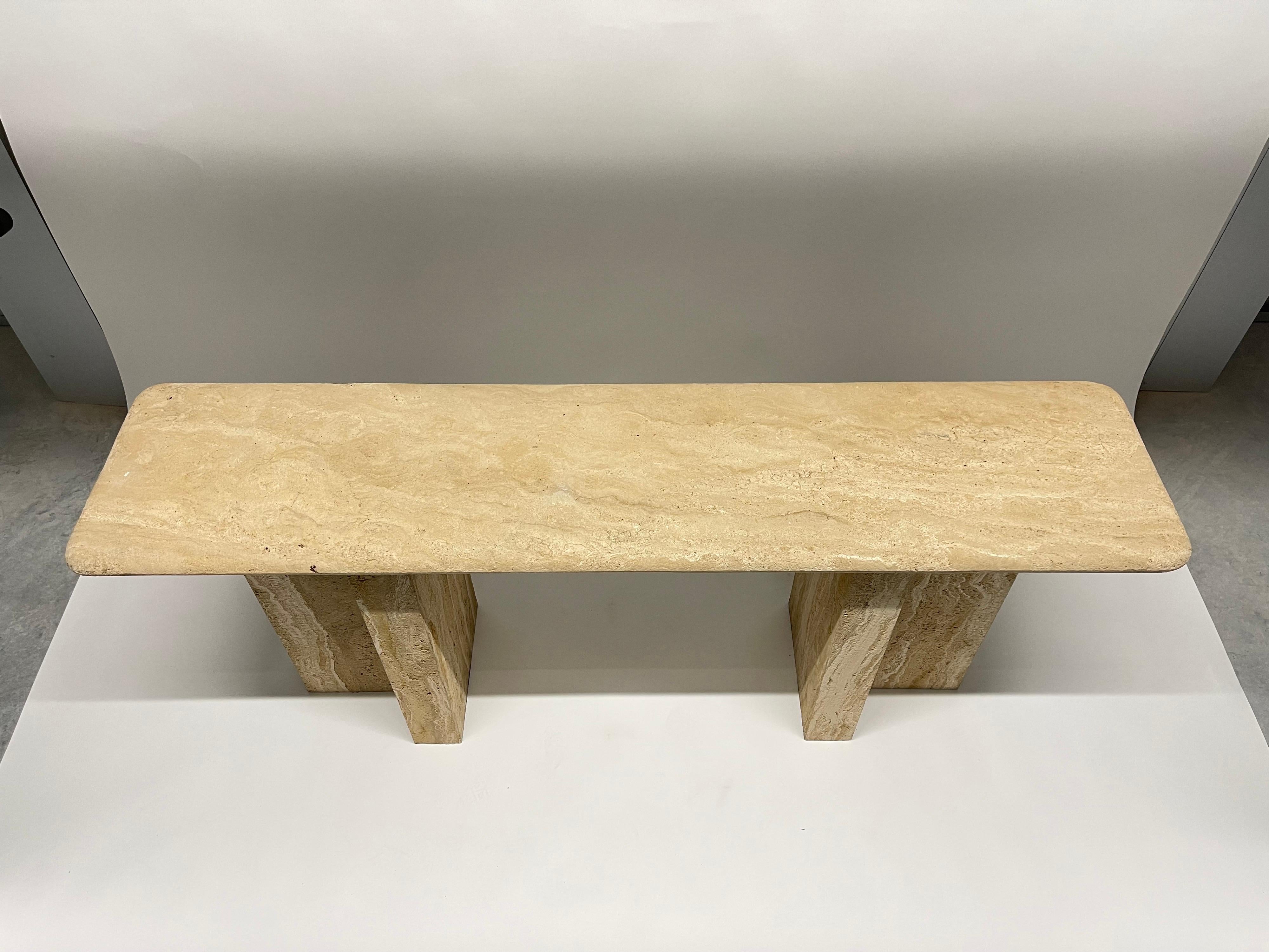 20th Century Post Modern Sandblasted Travertine Console or Sofa Table, Italy, 1980's For Sale