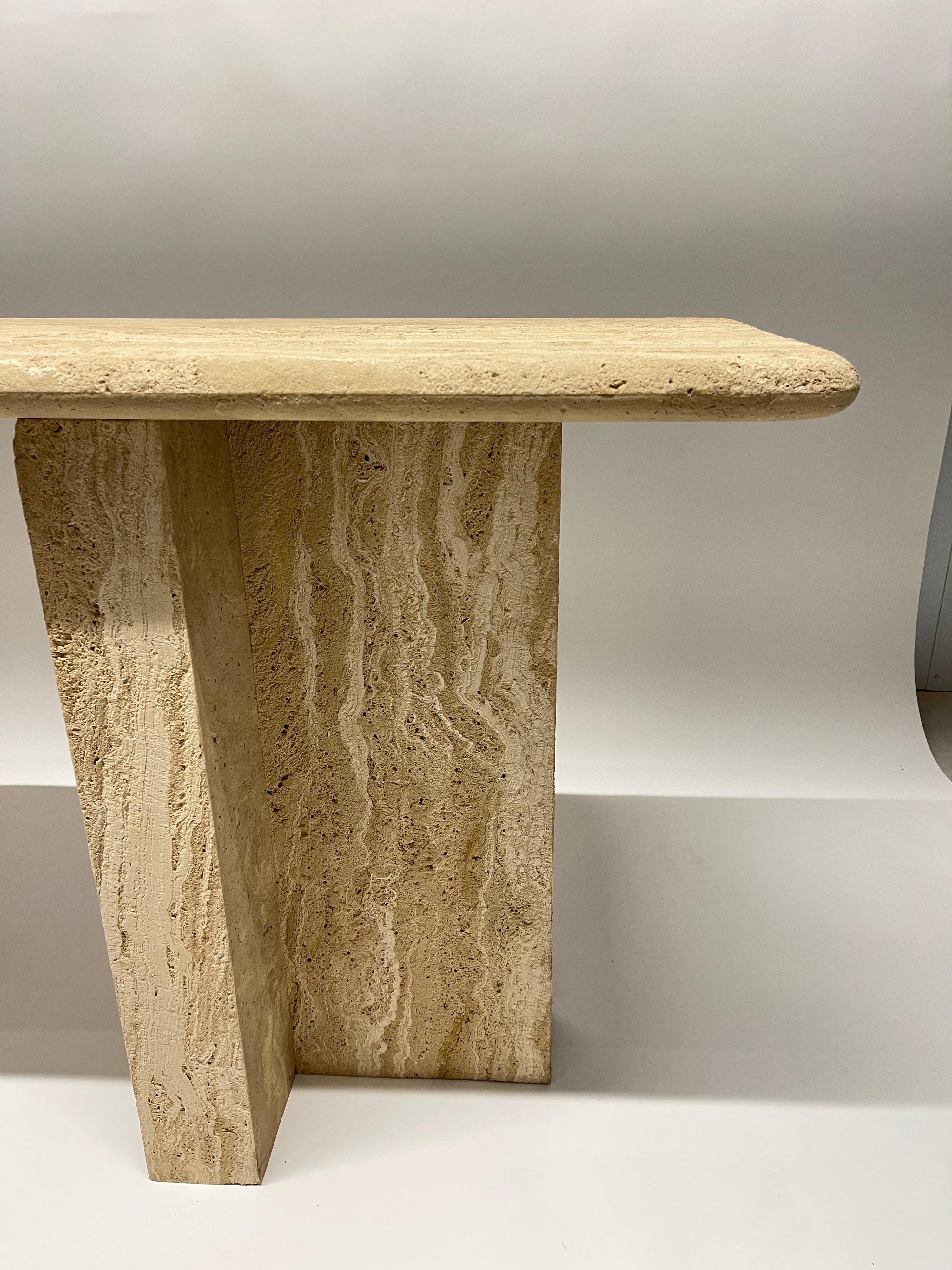 Postmodern Sandblasted Travertine Console or Sofa Table, Italy, 1980's 1