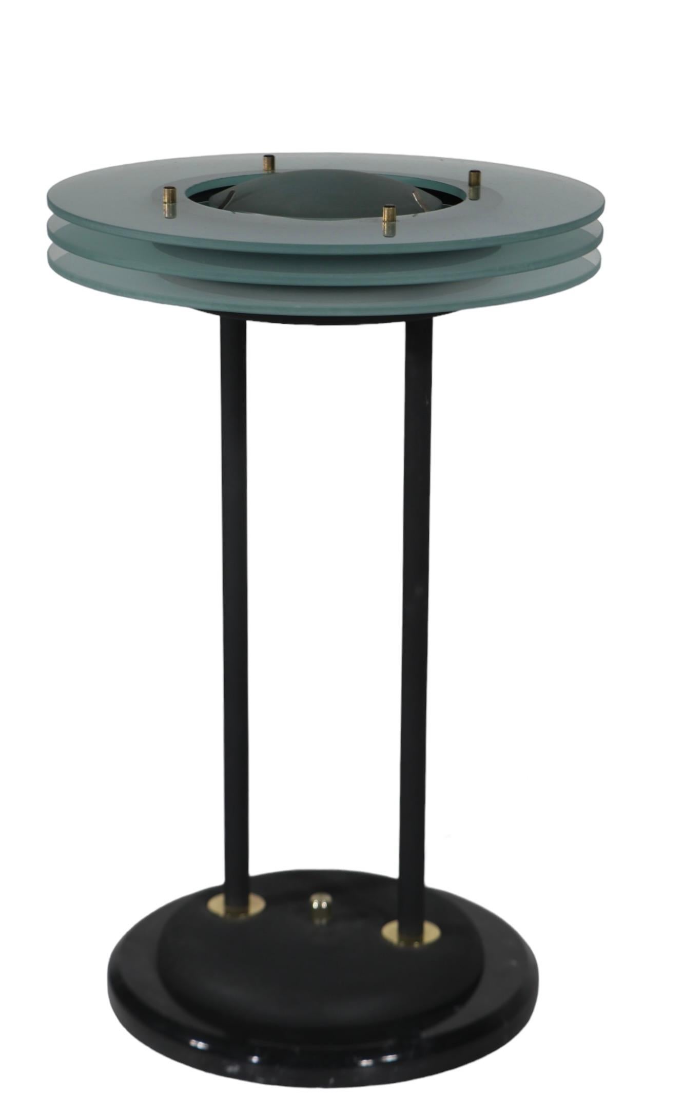 Metal Post Modern Saturn Ring Table Lamp att. to Sonneman c 1970/80's For Sale