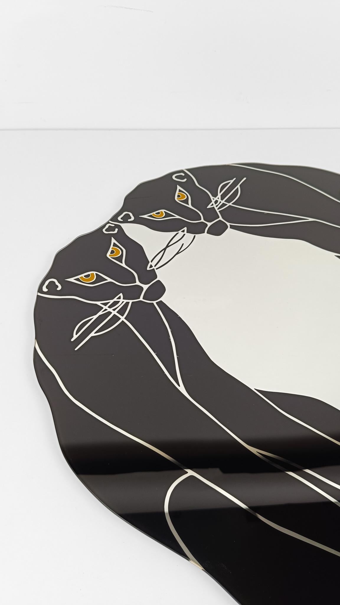 Postmoderner Spiegel mit Siebdruck und einem Paar schwarzer Panther im Art Deco Stil im Angebot 5