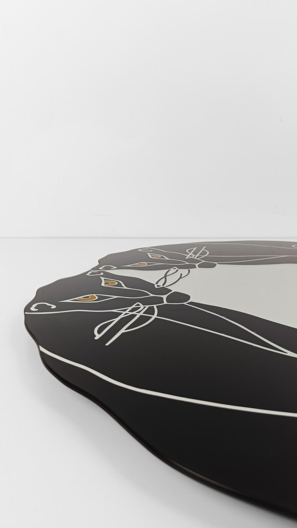 Postmoderner Spiegel mit Siebdruck und einem Paar schwarzer Panther im Art Deco Stil im Angebot 6
