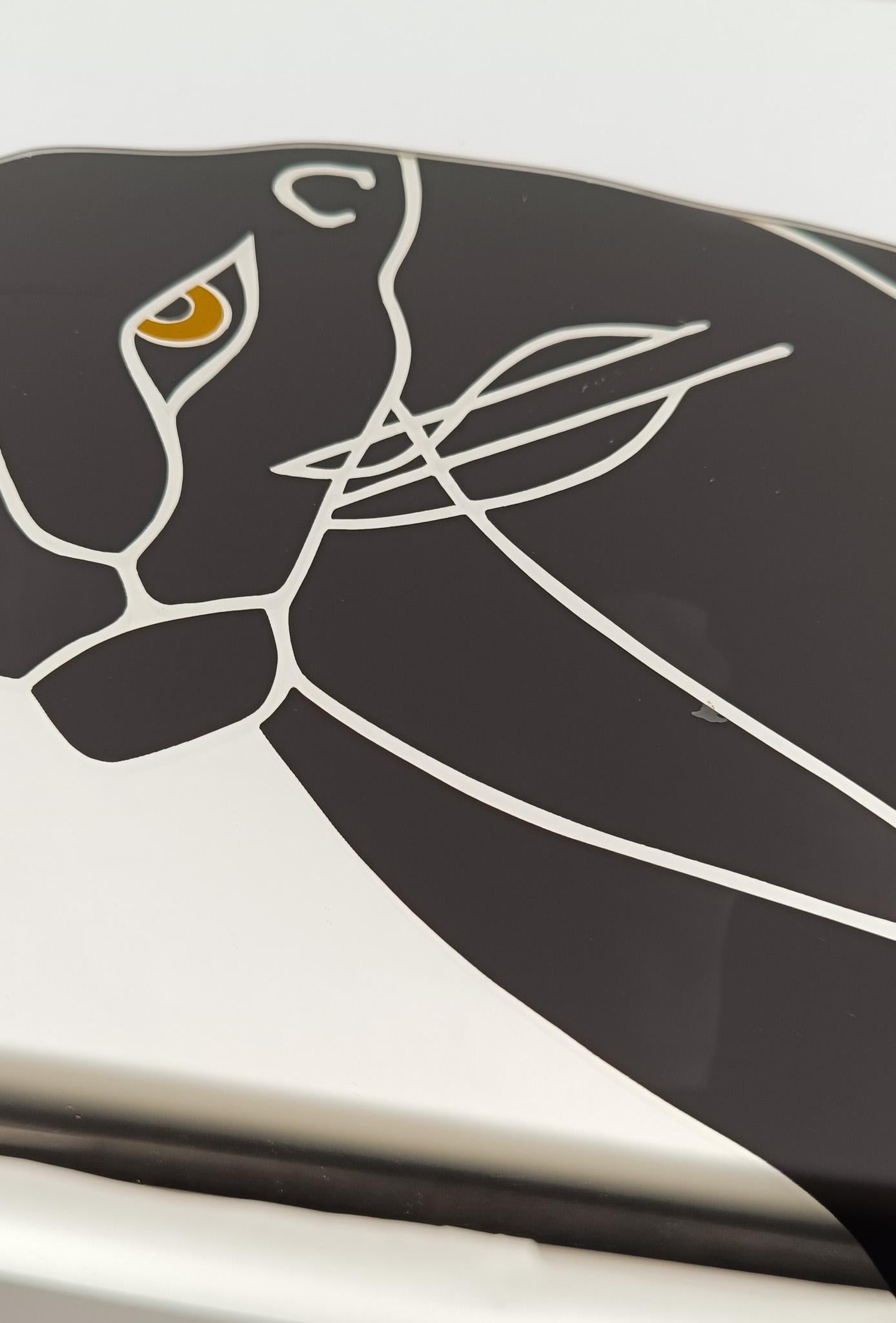 Postmoderner Spiegel mit Siebdruck und einem Paar schwarzer Panther im Art Deco Stil im Angebot 9