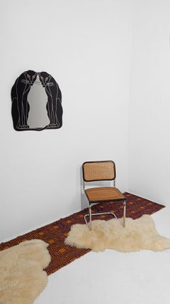 Post Modern Screen Printed mirror with a Pair of Black Panthers, Art Deco Style