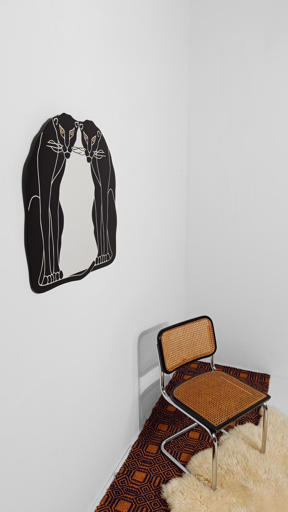 Postmoderner Spiegel mit Siebdruck und einem Paar schwarzer Panther im Art Deco Stil im Zustand „Gut“ im Angebot in Roma, IT