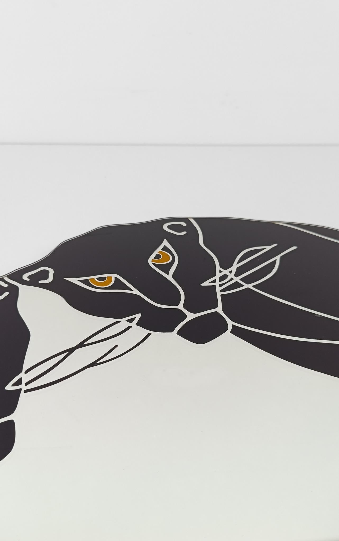 Postmoderner Spiegel mit Siebdruck und einem Paar schwarzer Panther im Art Deco Stil im Angebot 4
