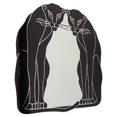 Postmoderner Spiegel mit Siebdruck und einem Paar schwarzer Panther im Art Deco Stil