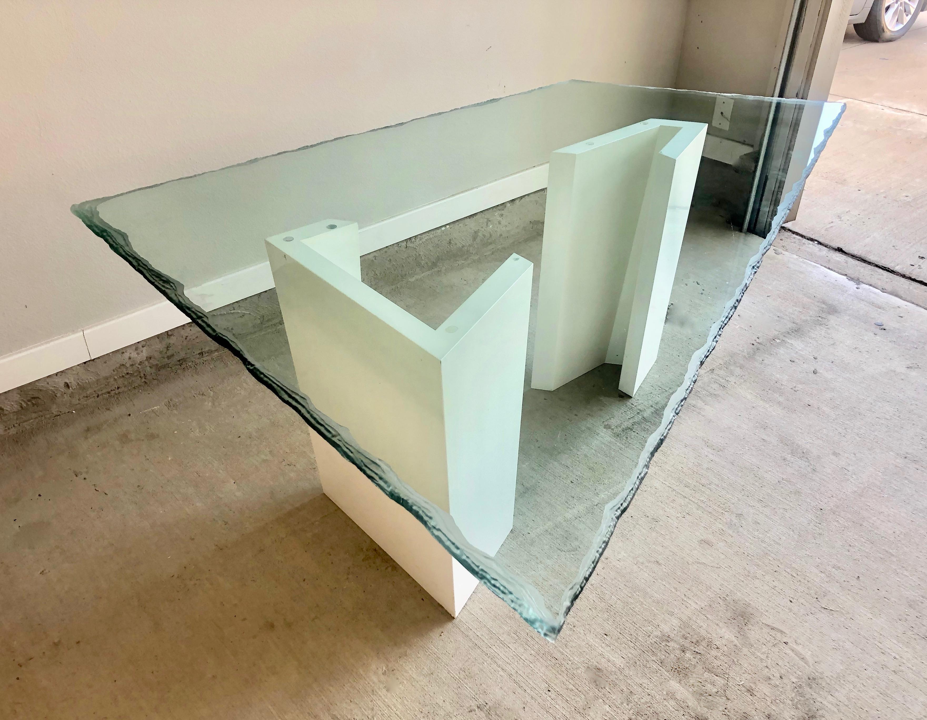 Post-Modern Post Modern Sculpted Glass Top Dining Table