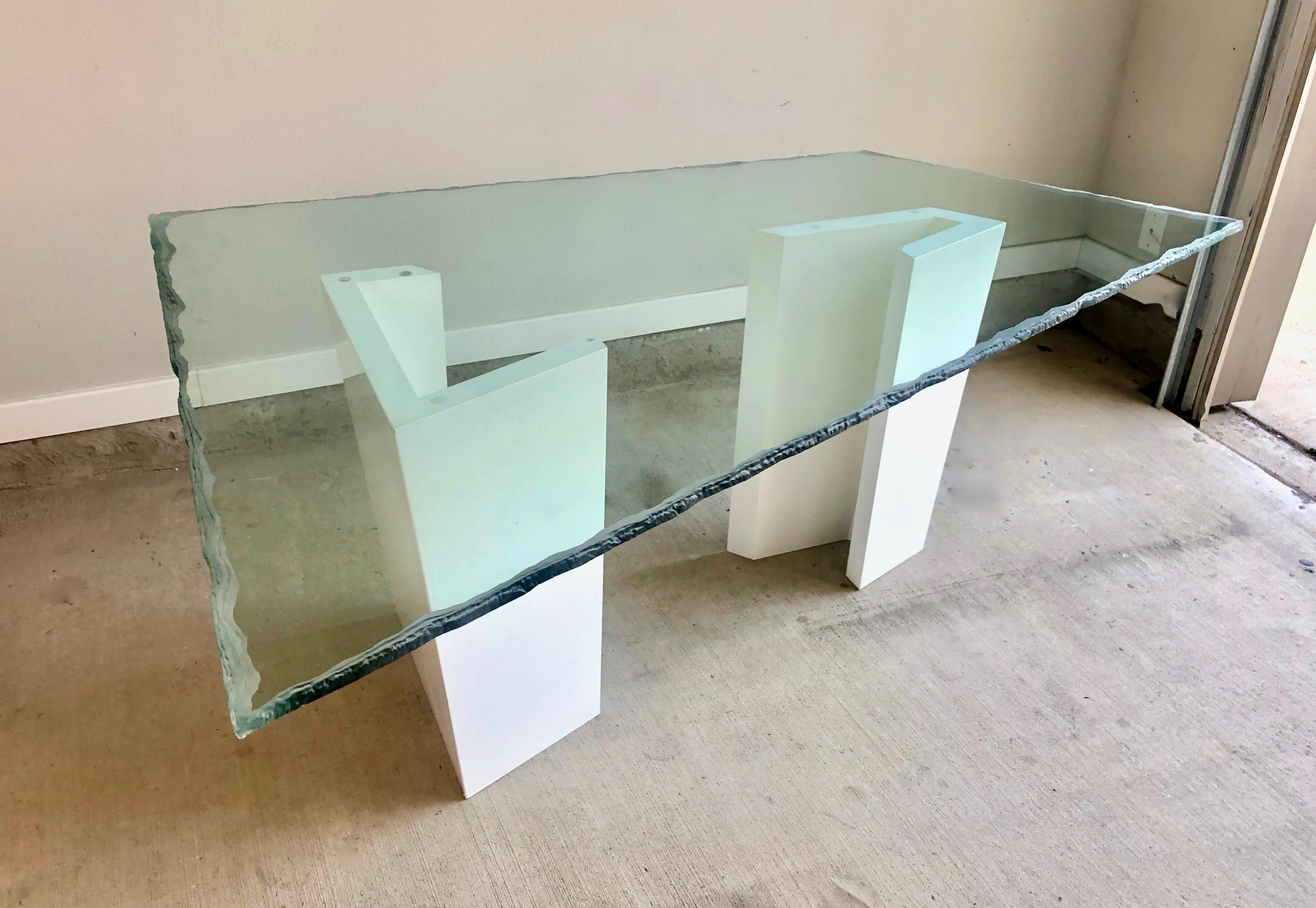 20th Century Post Modern Sculpted Glass Top Dining Table