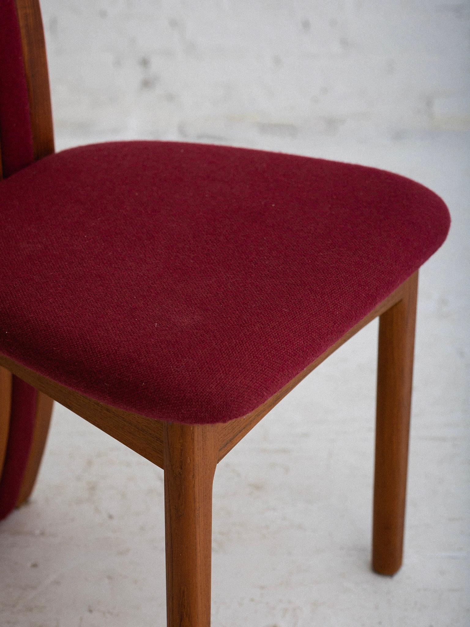 Wool Post Modern Sculpted Teak Dining Chairs by Benny Linden - a Set of 6