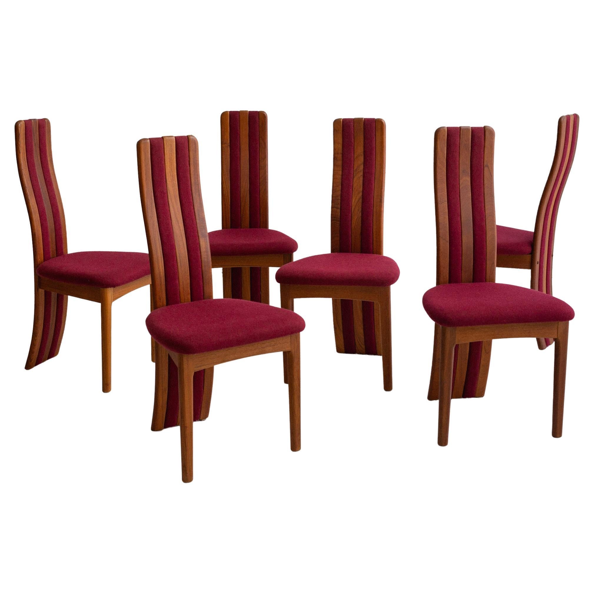 Post Modern Sculpted Teak Dining Chairs by Benny Linden - a Set of 6
