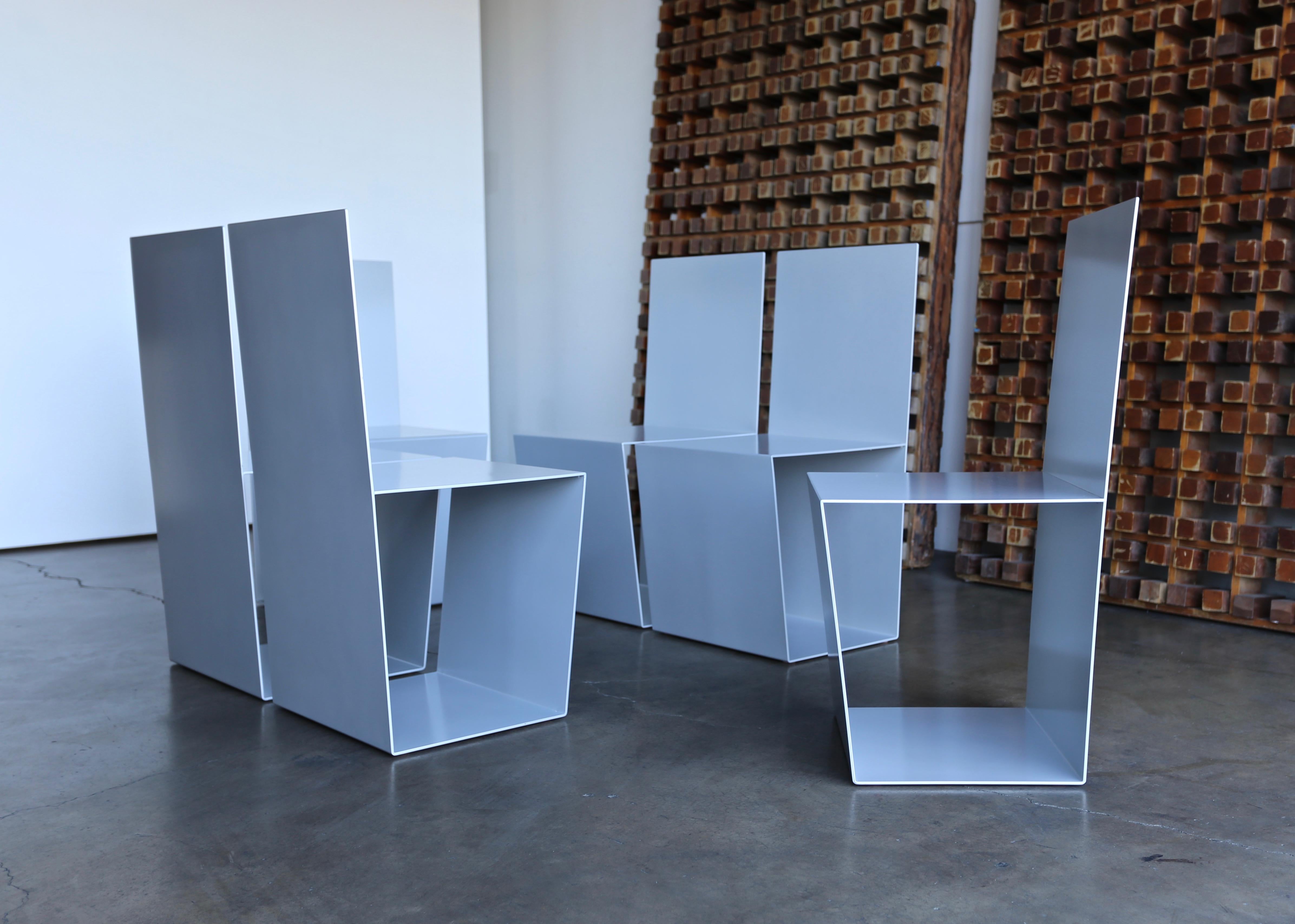 Postmodern Sculptural Aluminium Dining Chairs, circa 1985 In Good Condition In San Juan Capistrano, CA