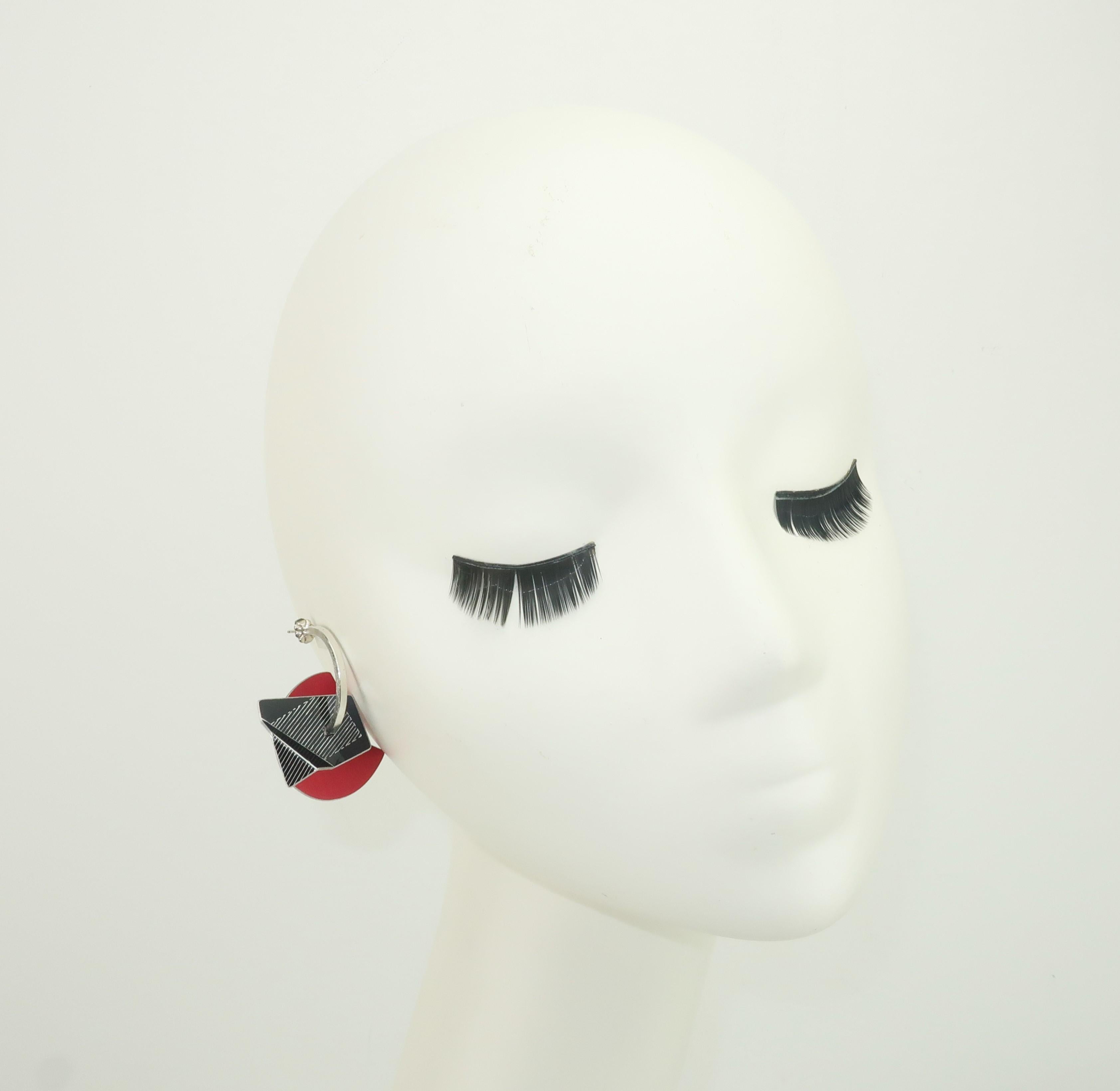 Post Modern Sculptural Anodized Red & Black Aluminum Earrings, 1980’s 4