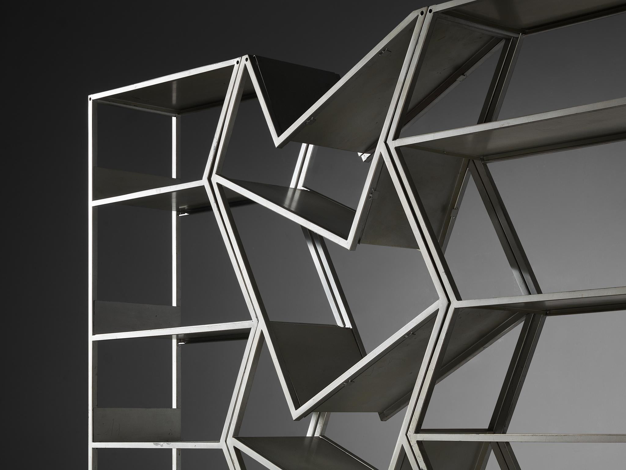 Postmoderno Post Modern Sculptural Asymmetrical Open Bookcase Room Divider in Steel in vendita